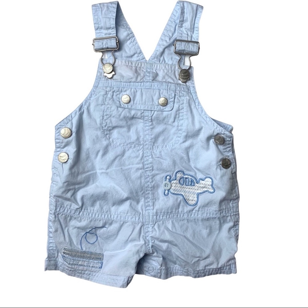 Absorba light blue overalls with plane appliqué and embroidery, 9 months